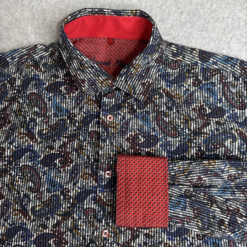 Visconti Black Colorful Paisley Flip Cuff Long Slv ButtonUp Dress Mens Large EUC